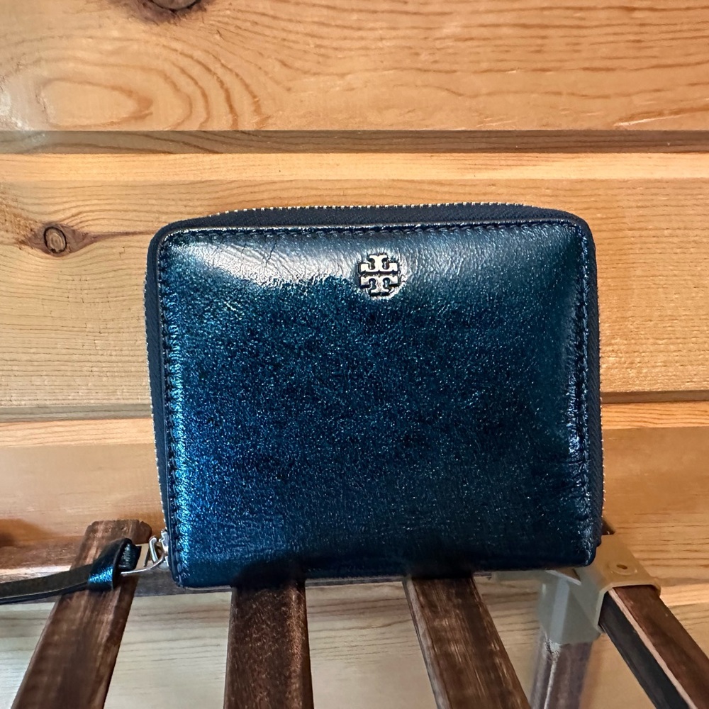 Tory Burch, metallic blue small wallet